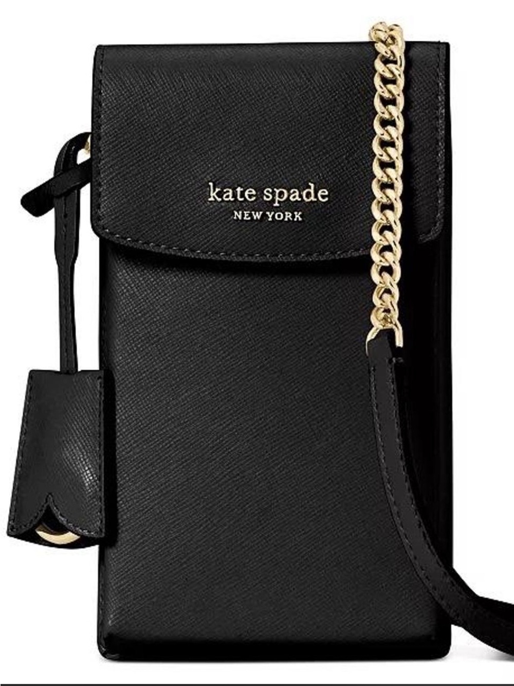 NWOT Kate Spade New York Black Leather Crossbody Phone Bag Chain Strap